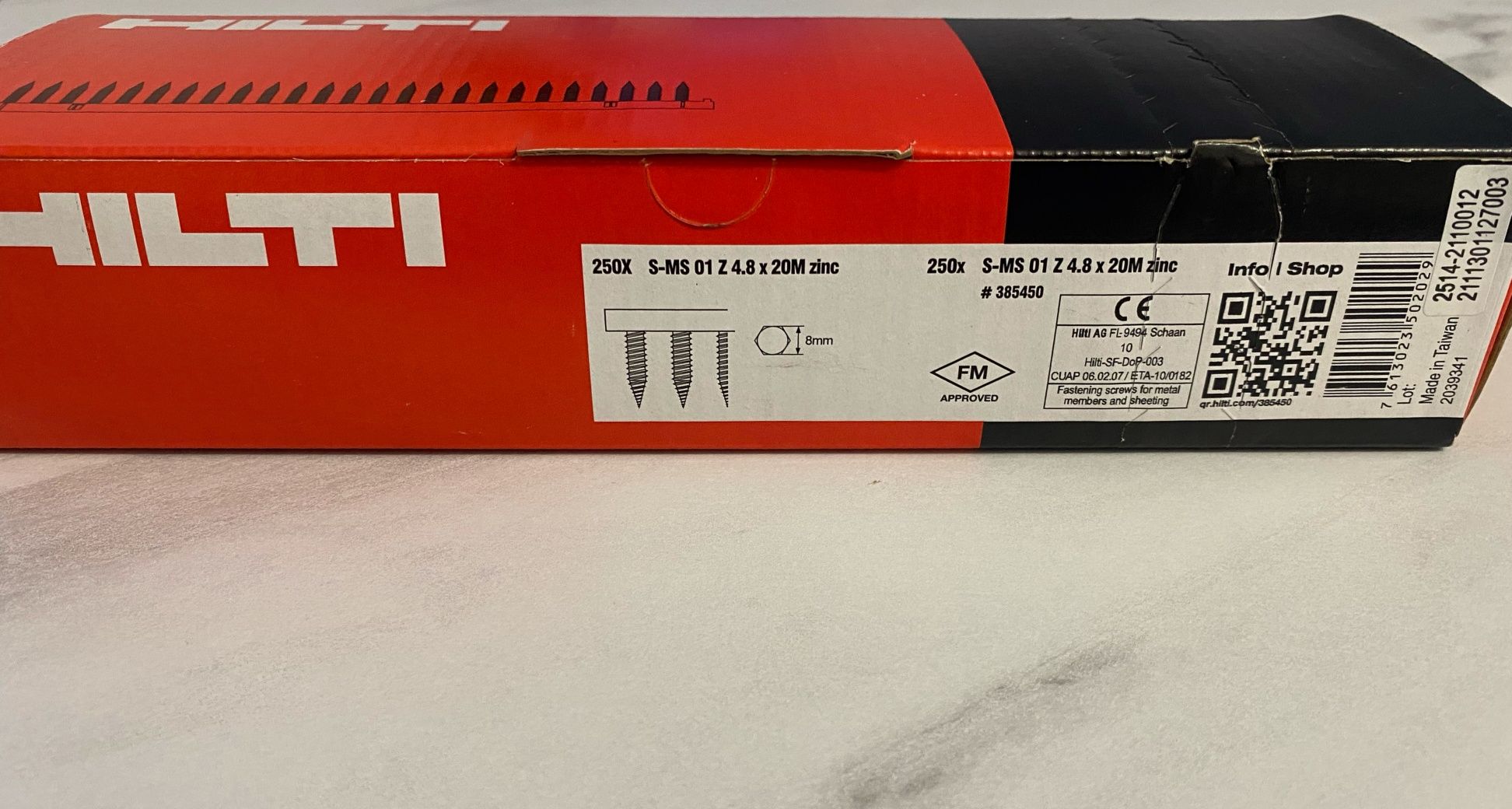 Blachowkręty HILTI wkręty do karton gipsu 250szt × S-MS 01 Z 4.8 × 20M