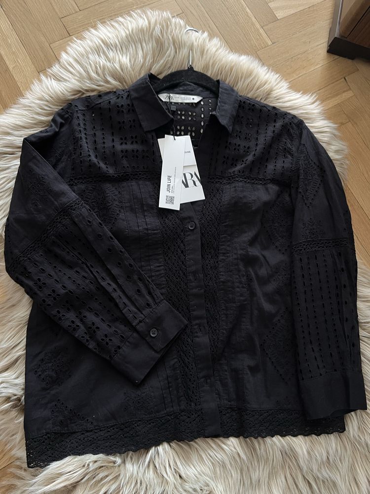 Nowa koszula z haftem ażurowa zara xs