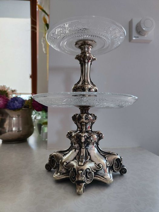 Przepiękna XIX w srebrzona warszawska etażera kaskadowa Norblin,Fraget