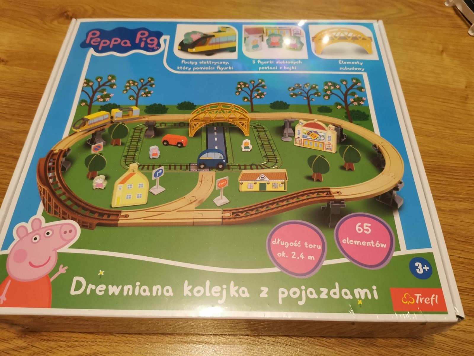 Drewniana kolejka tory świnka Peppa pociąg elektryczny