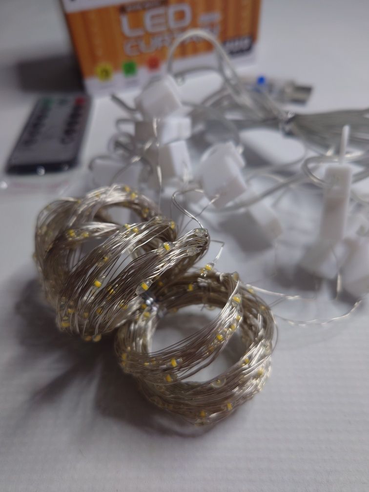 Kurtyna na okno LED 3x3m Haczyki Pilot USB Girlanda świąteczna + Timer