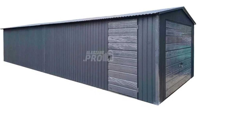 Garaż blaszany 4x9m Brama uchylna antracyt - dach dwuspadowy GP521