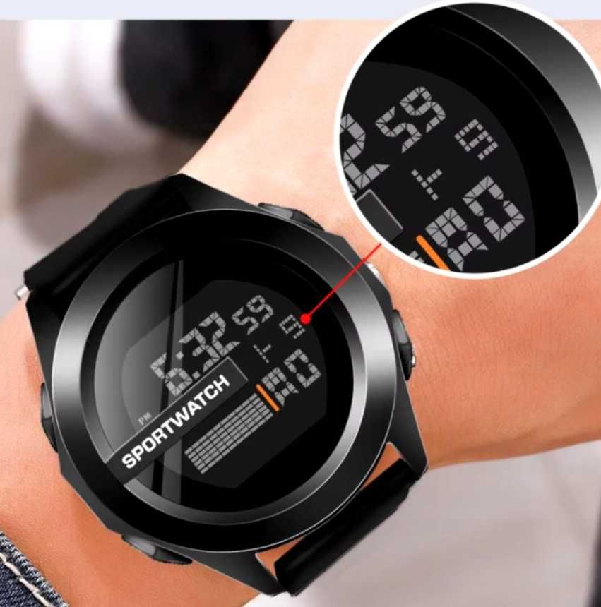 Zegarek Sportowy Z Podświetleniem LED Elektroniczny Czarny Na Prezent
