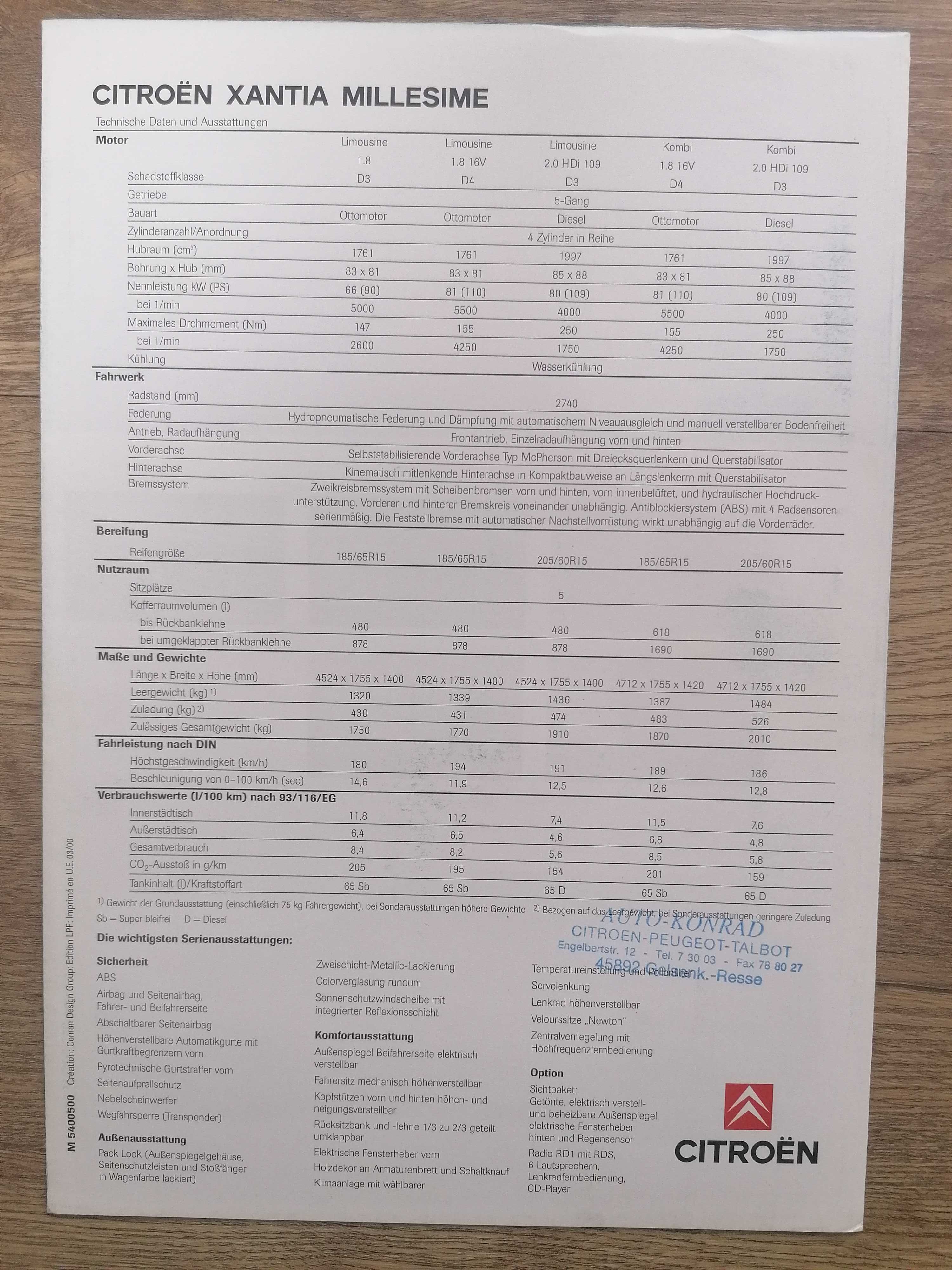 Prospekt Citroen Xantia "Millesime"