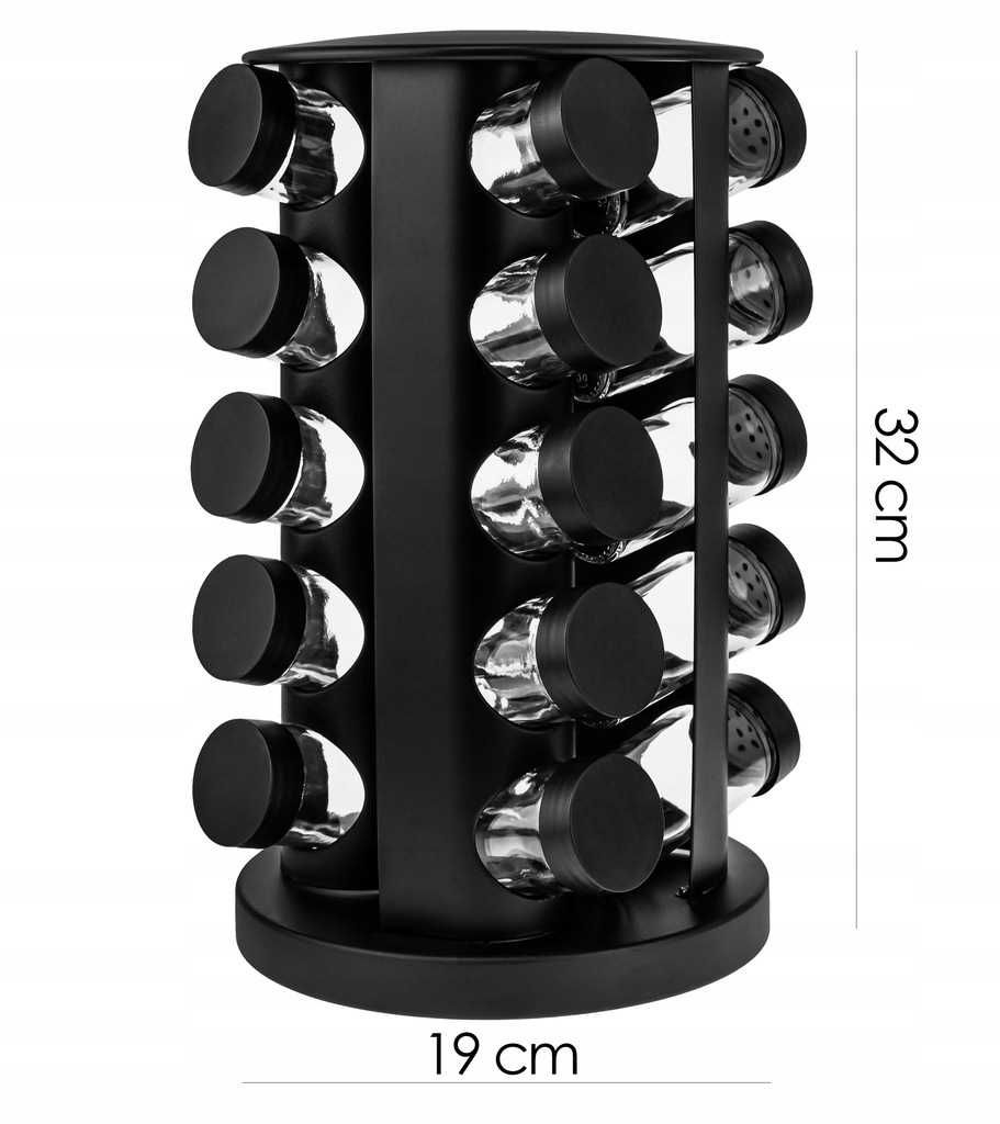 Pojemniki na Przyprawy Stojak + Słoiki na Przyprawy 21 EL Czarny
