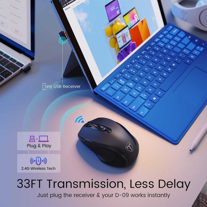 VICTSING D-09 Mysz bezprzewodowa USB czarna sensor optyczny