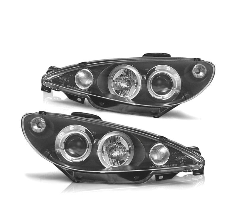 FARÓIS ANGEL EYES CCFL PEUGEOT 206 H4 98-06 FUNDO PRETO