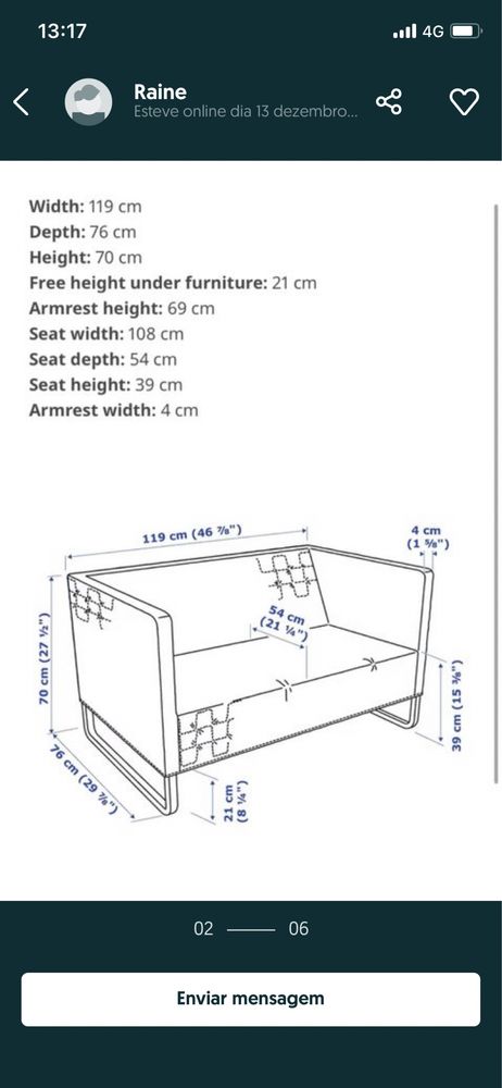 Sofá Ikea pequeno, 2 lugares