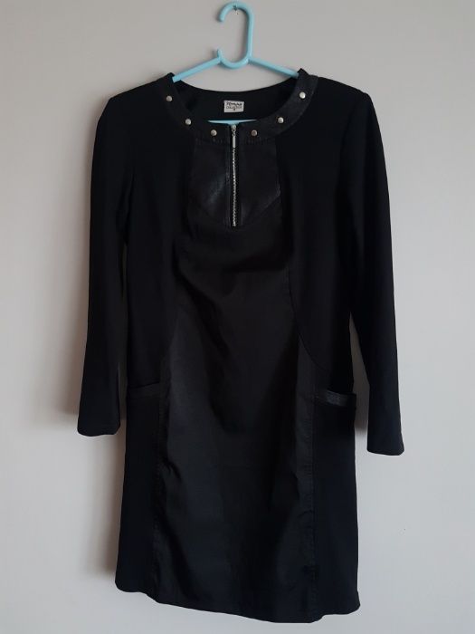 sukienka mała czarna z długimi rękawami XL 42 ćwieki rock z kieszeniam