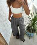 Женские льняные атласные штаны костюм широкие прямые zara el milas