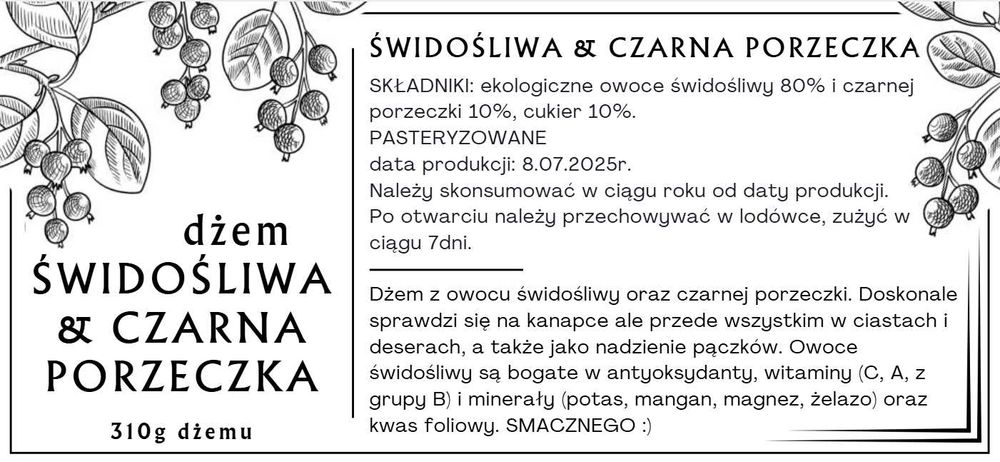 dżem świdośliwa (borówka kanadyjska) + czarna porzeczna 310g
