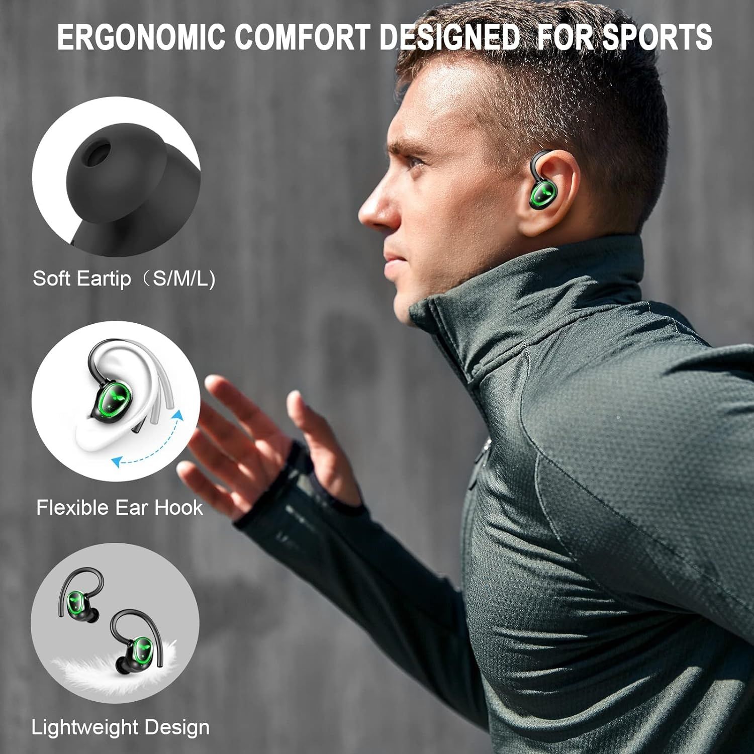 Sportowe słuchawki Bluetooth 5.1, bezprzewodowe,