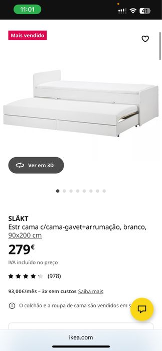 Cama undividual Ikea Slakt 90 x 200