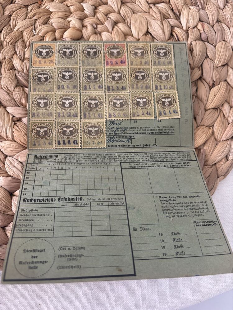 Stara niemiecka karta ubezpieczeniowa pracownika Opole Oppeln 1940 rok