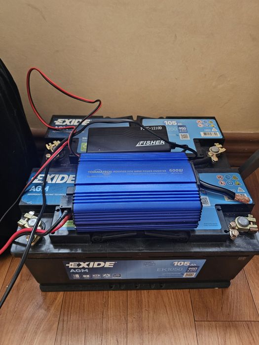 Портативна станція живлення: 2х АКБ 12В 105А + інвертор 600W + зарядни