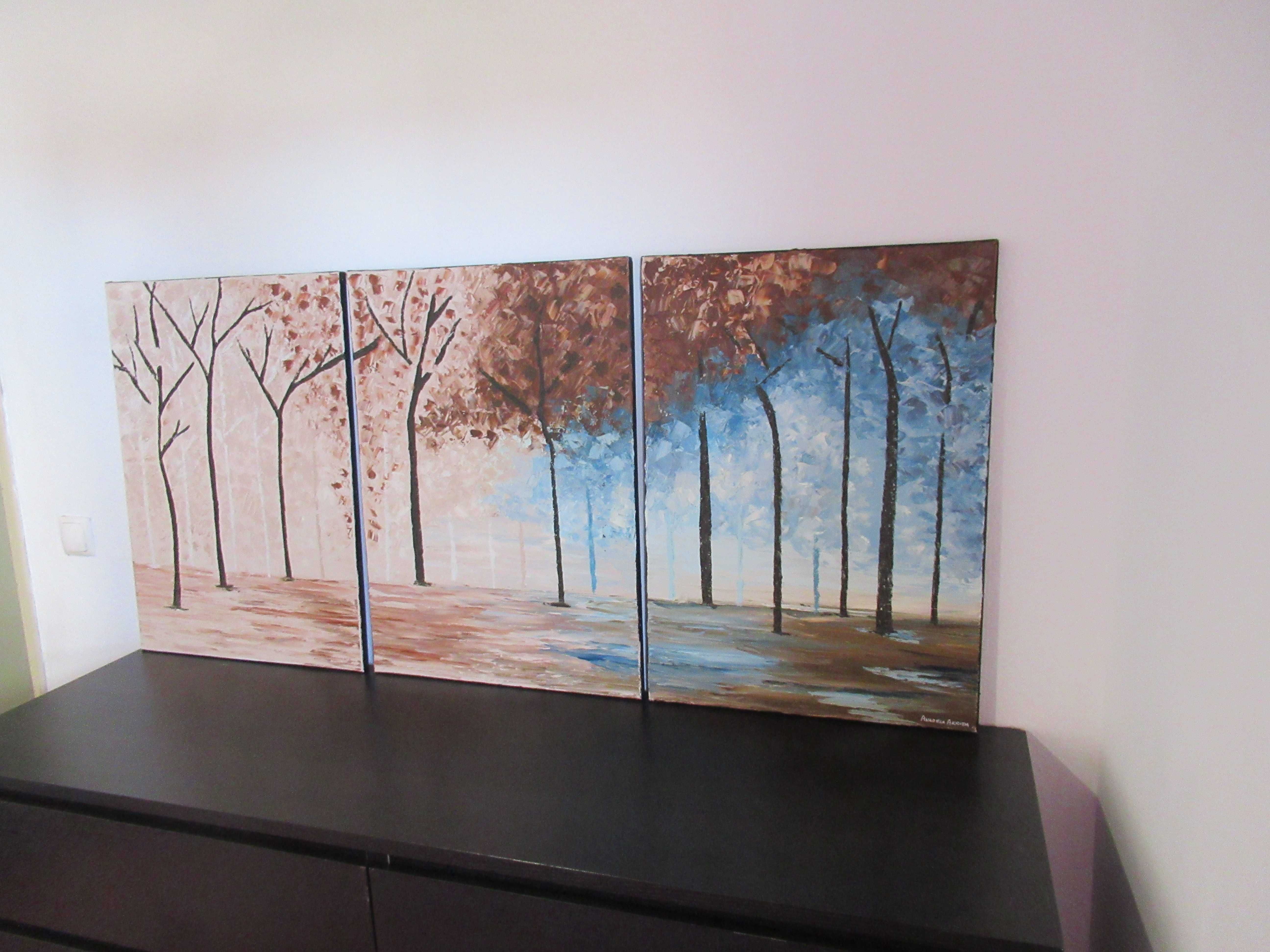 Conjunto de três quadros - pintura a óleo