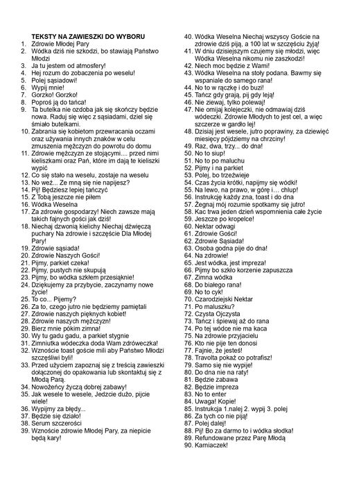 Zawieszki na alkohol 50 sztuk