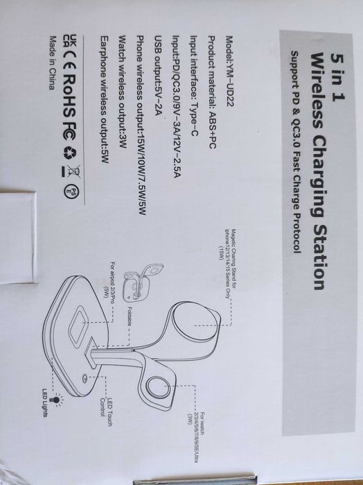 Ładowarka indukcyjna 5w1 magsafe, 15W, QC 3.0, iPhone, Appel Watch