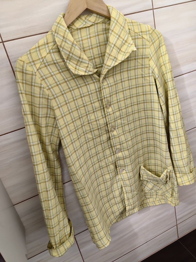 Żółta góra od piżamy koszula Vintage S Krawiecka Spółdzielnia Pracy