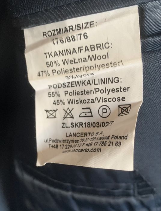 Nowy garnitur od Lancerto (176/88/76)