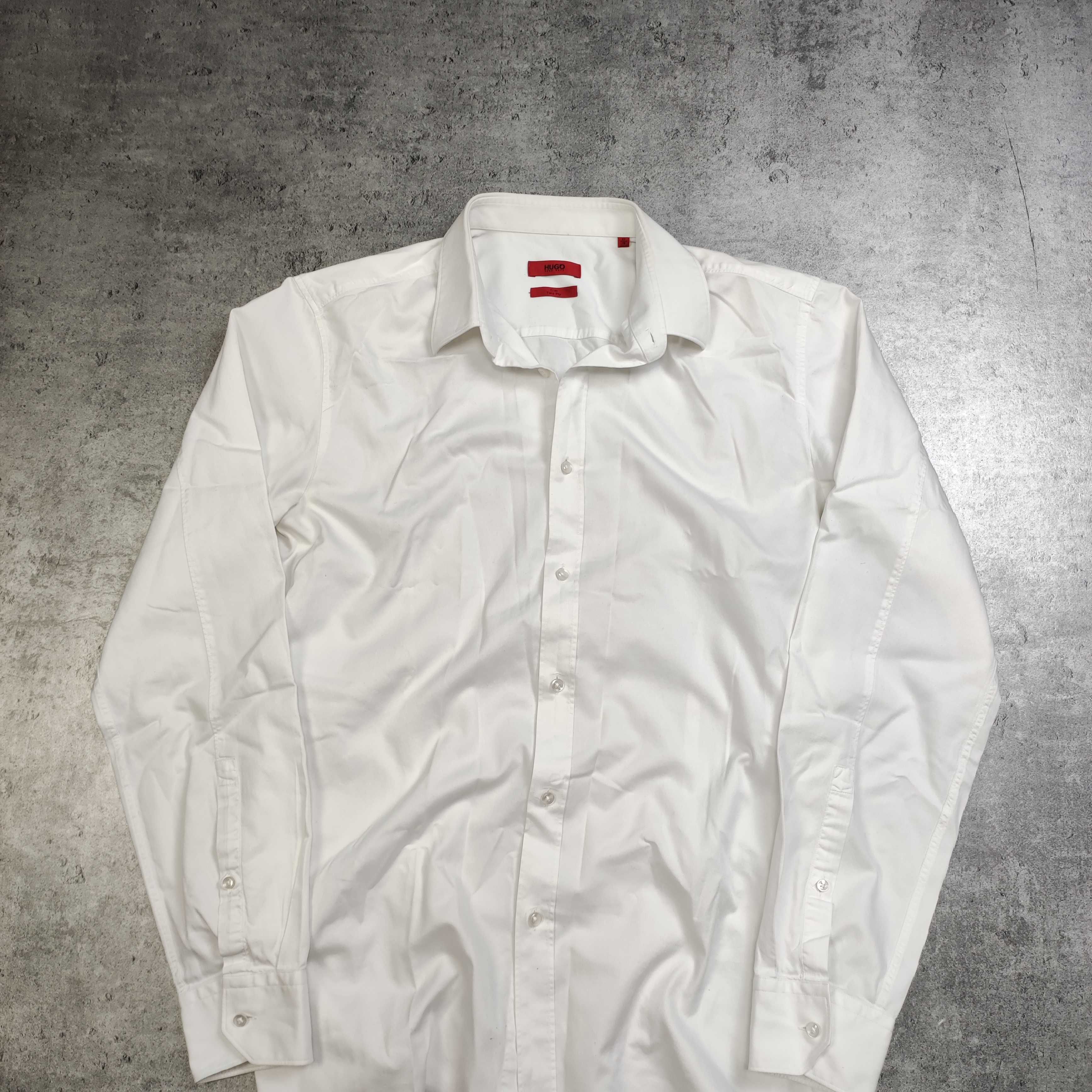MĘSKA Koszula PREMIUM Elegancka biała Hugo Boss Guziki Garnitur Red