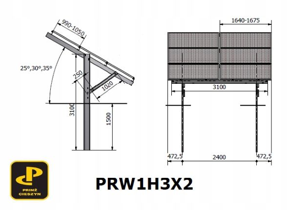 Konstrukcja pod panele fotowoltaiczne jednopodporowa PRW1H3x6