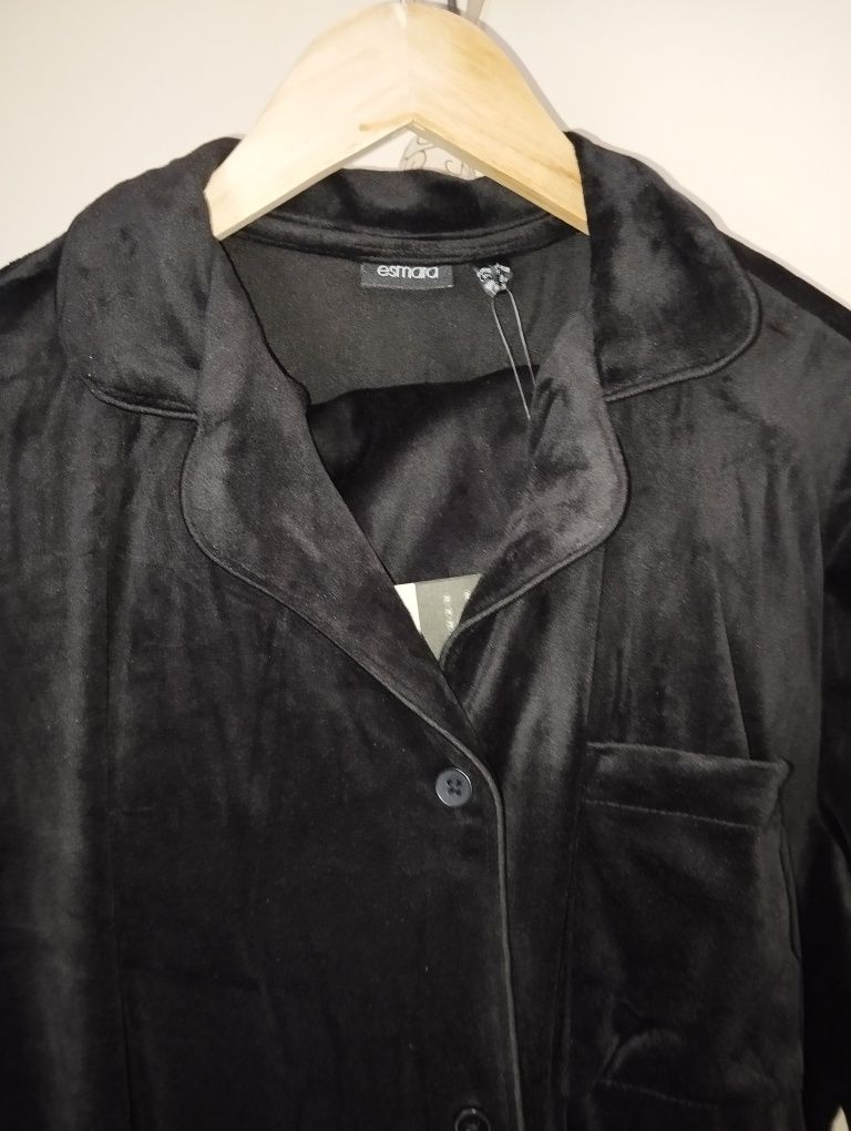 Nowa elegancka welurowa czarna piżama damska zimowa 44/46 XXL 3XL