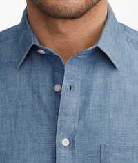 Синяя льняная мужская рубашка PRIMARK p.S- с коротк рукавом.
