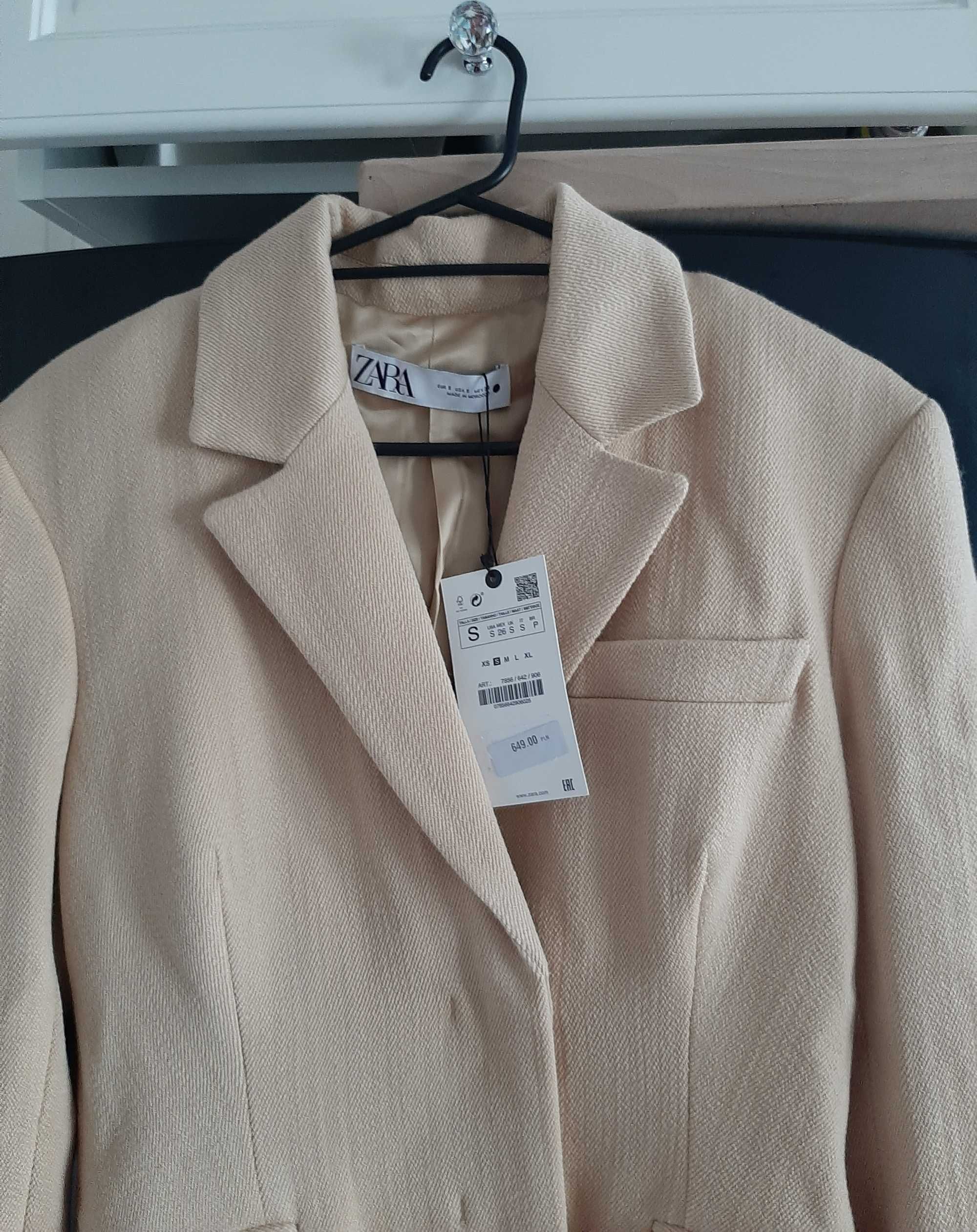 Zara długi płaszcz S 100% wełna