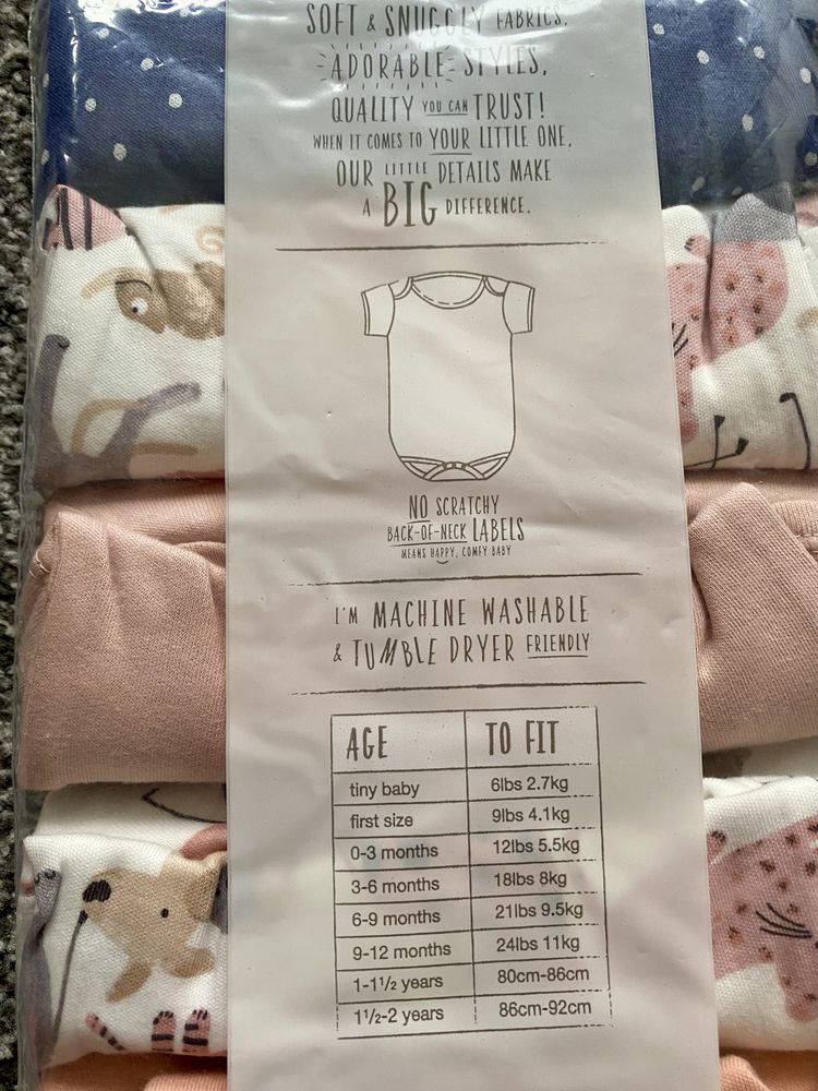Body 50 cm George Krótki rękaw Zwierzątka ZOO Koty Tiny Baby 5 pak