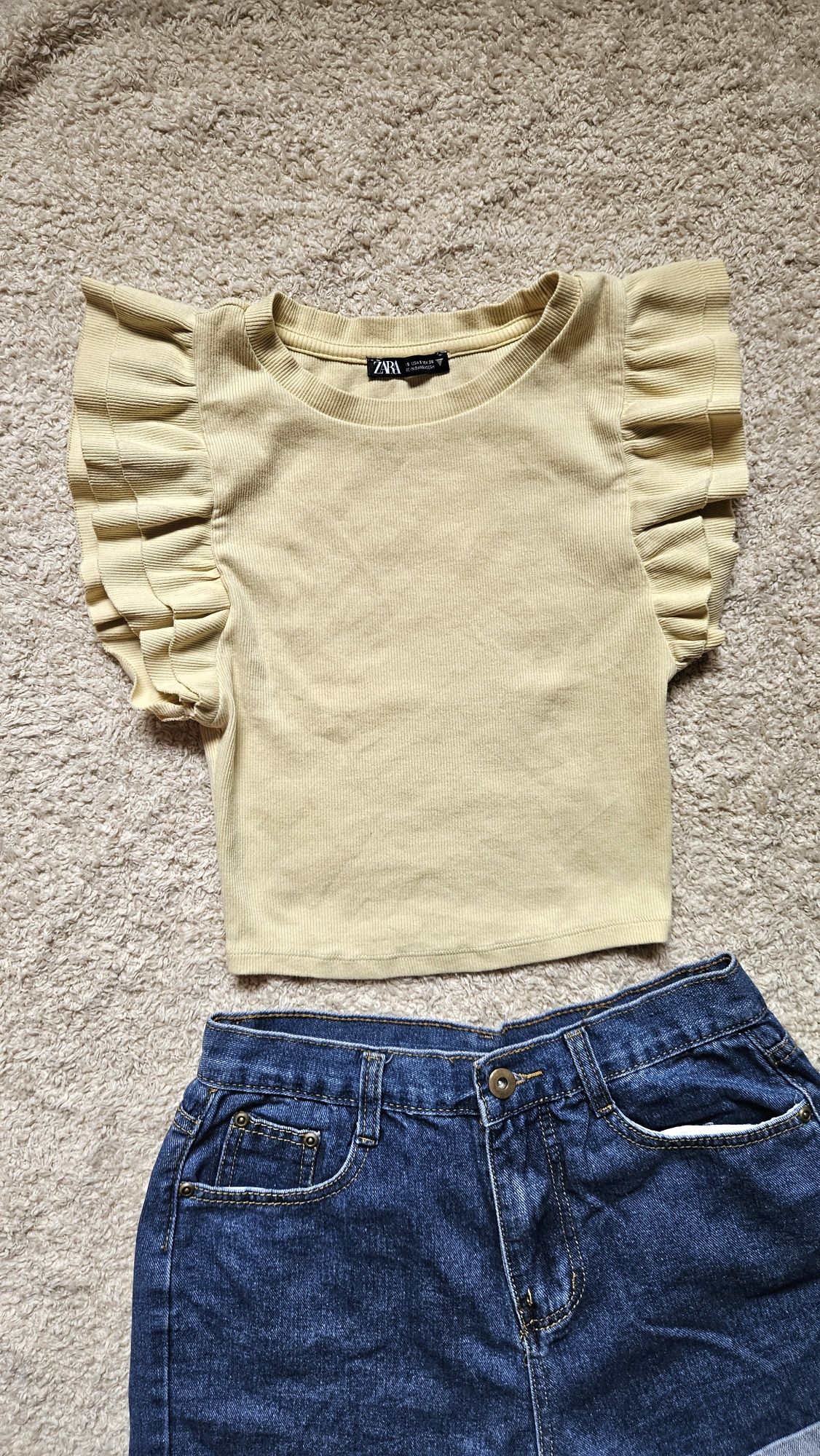 Топ Zara, джинсові шорти, костюм двійка