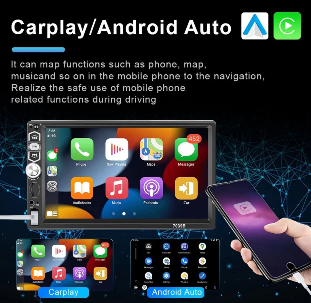 Radio Podofo dotykowe Car Play Android Auto BT USB+kamera cofania!!