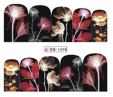 bn1098 naklejki wodne na paznokcie kwiaty