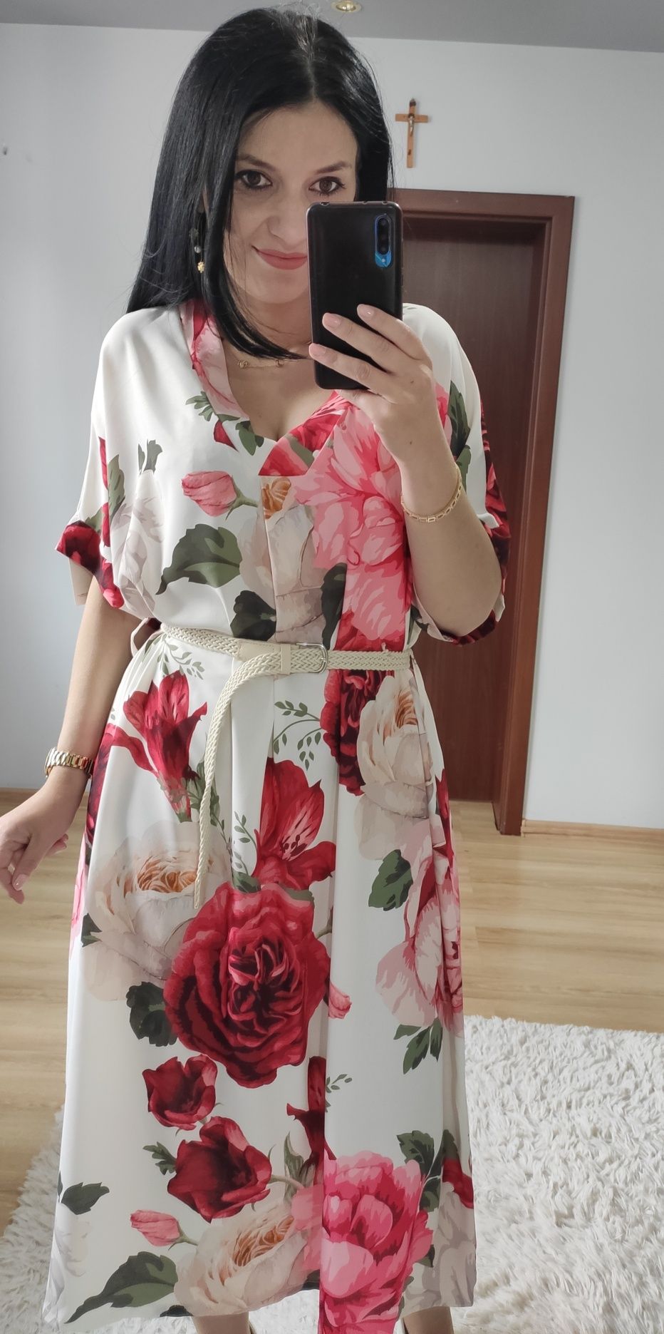 Sukienka MIDI w kwiaty wesele komunia chrzciny