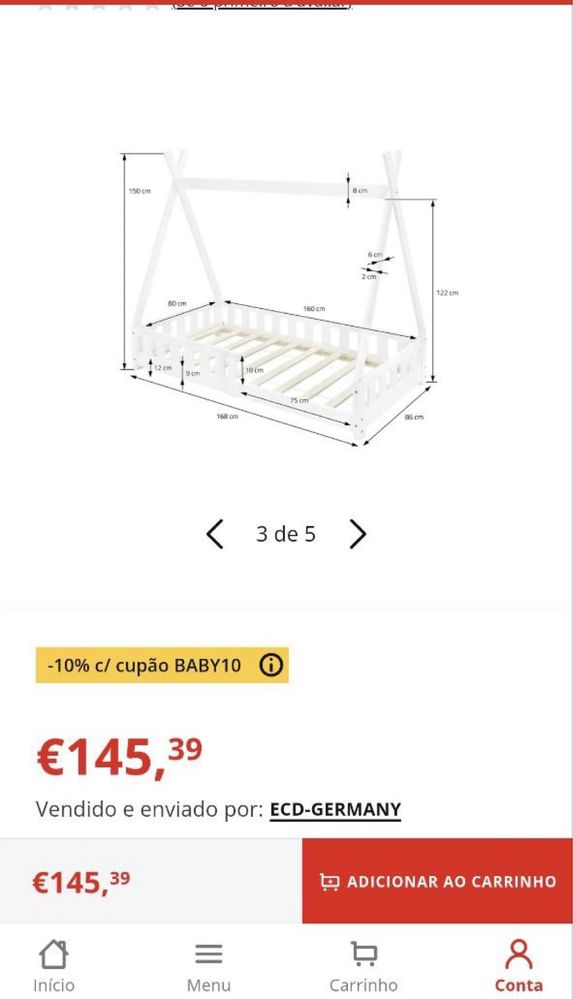 Cama + Colchão 80x160 nova