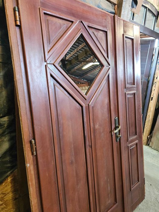 DRZWI Zewnętrzne Drewniane Sosnowe Dwuskrzydłowe Wejściowe 134x199cm