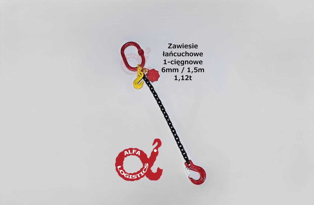 Zawiesie łańcuchowe 1-cięgnowe 6mm 1,5m; klasa 8; 1,12t