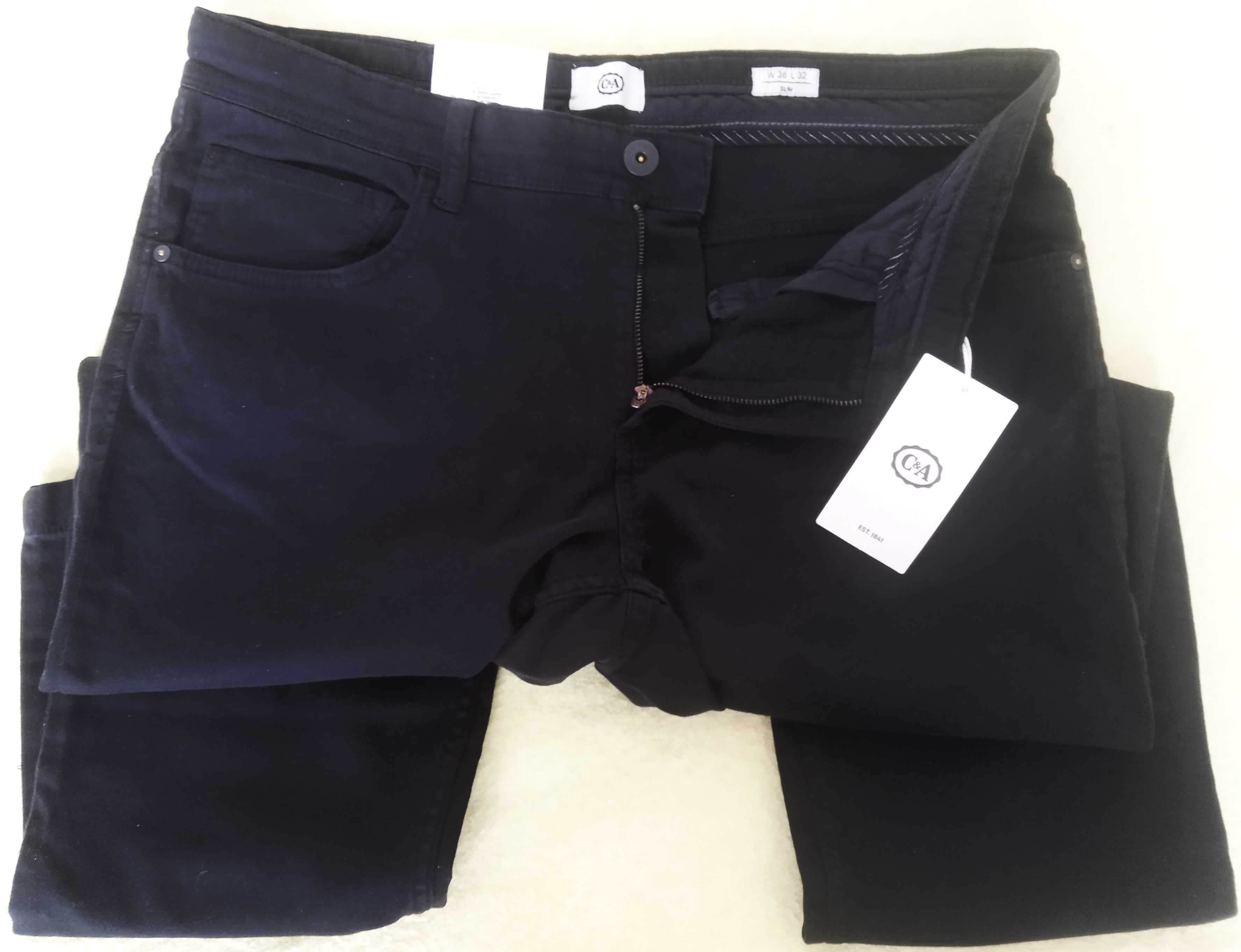 Spodnie jeans męskie C&A czarne slim bawełna W 36 L 32