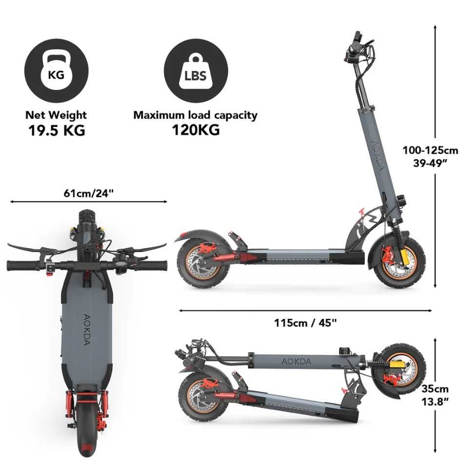 Składana hulajnoga elektryczna AOKDA A1 800W 48V12,5Ah 10" 45km/h