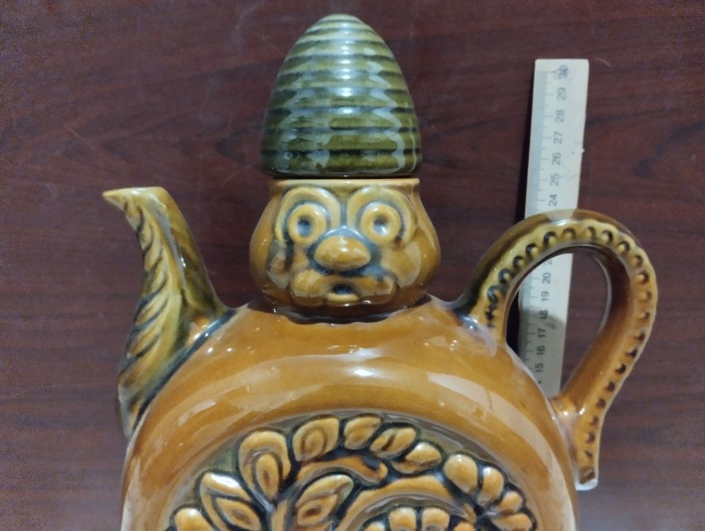 Обливная керамика. Большой кувшин, штоф с кружкой. Для кваса.СССР. Б/У