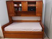 Cama, estúdio, solteiro, madeira maciça, com gavetão e colchões