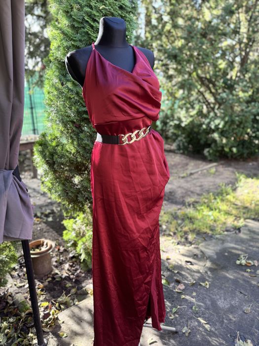 Piekna dluga suknia wieczorowa burgundowa plus size 4XL