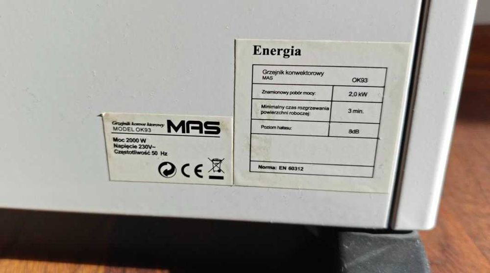 Grzejnik elektryczny konwektor marki MAS model OK93