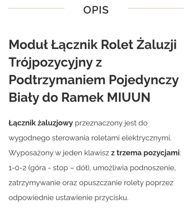 Przełącznik Rolet, Żaluzji Trojpozycyjny . MIUUN