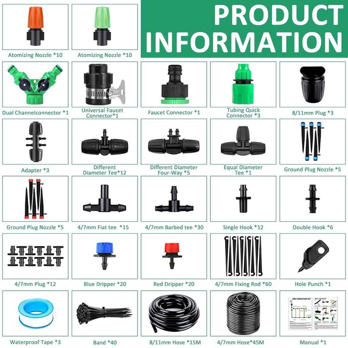 281 Częściowy System Nawadniania Kropelkowego Szklarnia Ogród 45M+15M