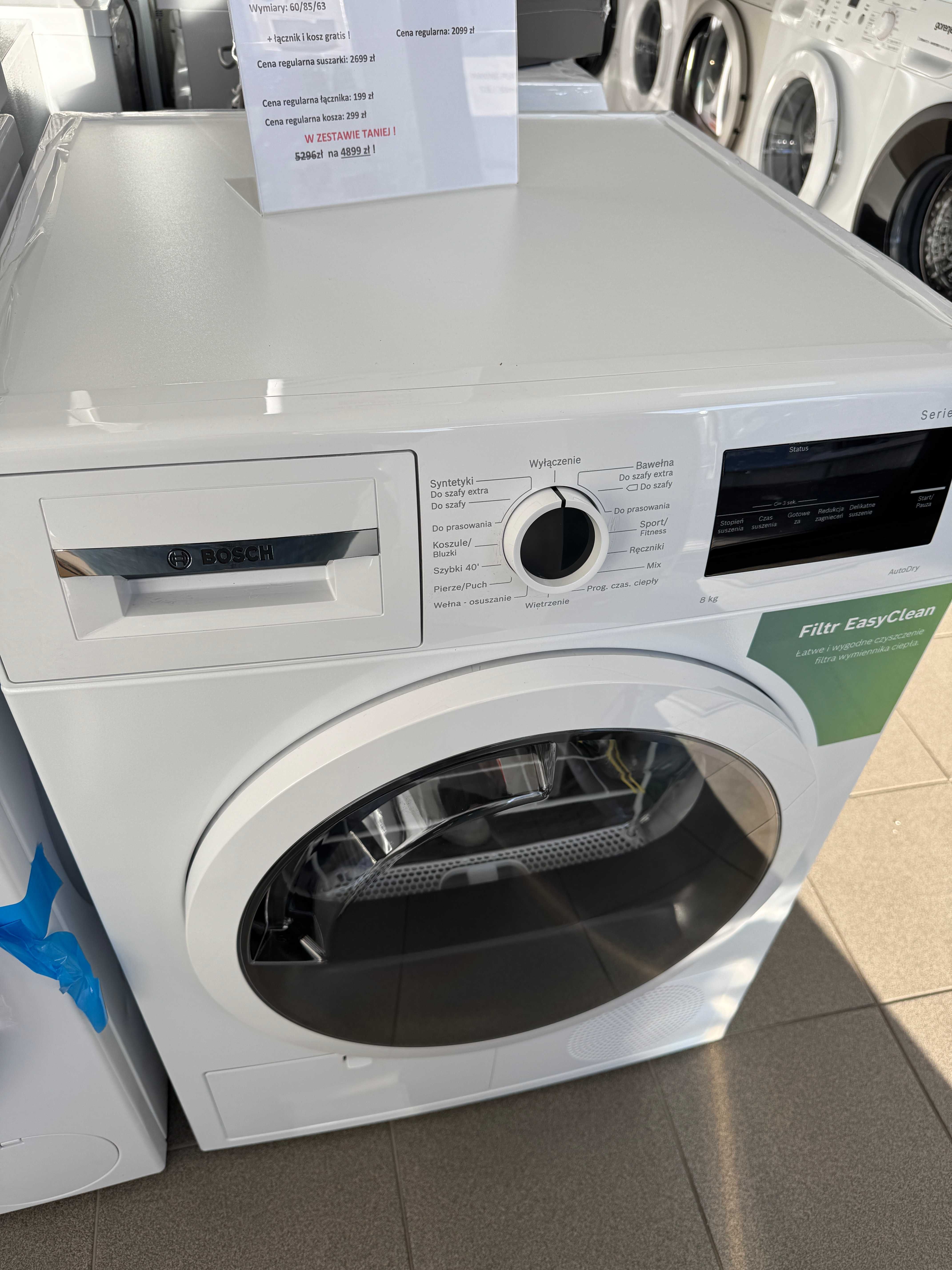 Super ZESTAW Bosch Pralka + Suszarka + łącznik 8kg NOWY! - Gwarancja -
