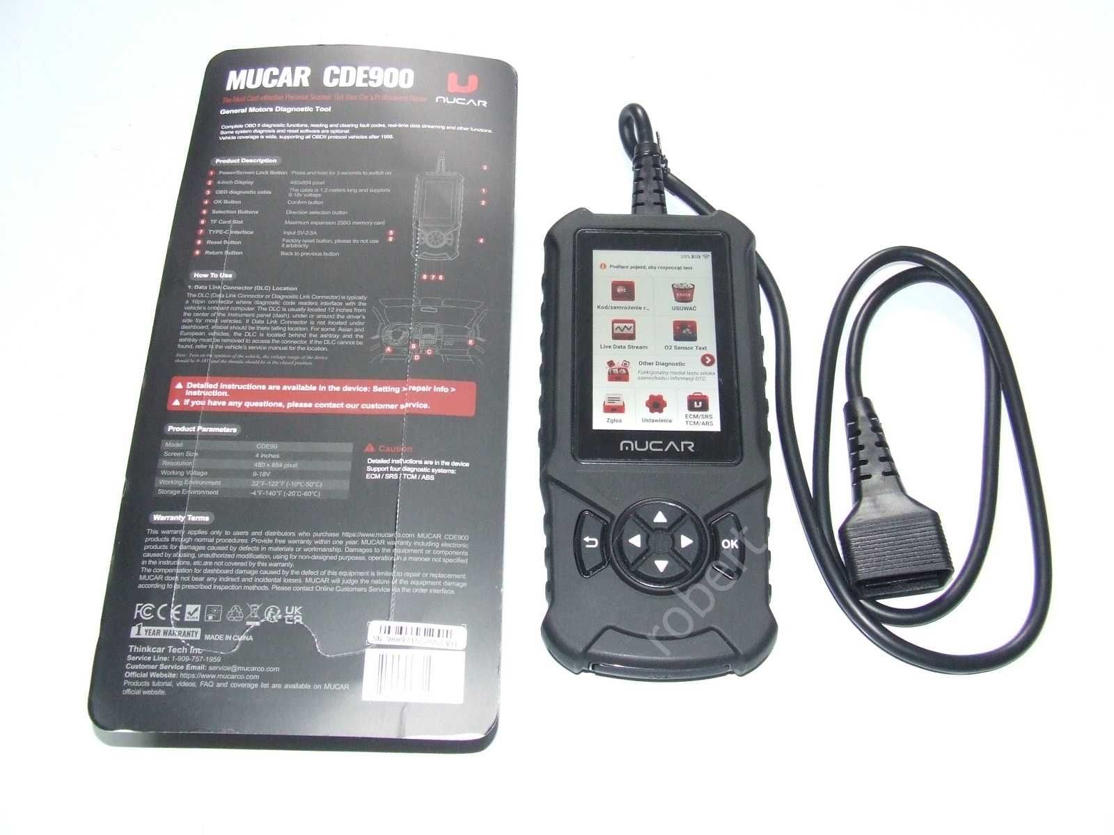 Duży Diagnoskop Tester Skaner OBD2 Mucar CDE900 32GB jęz.PL