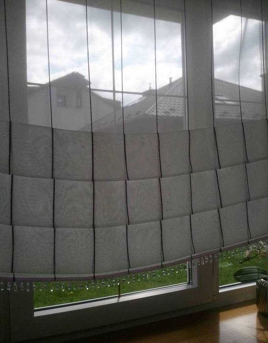 Woal krem roleta rzymska atrapa 150x115 firana firanka prążki fiolet