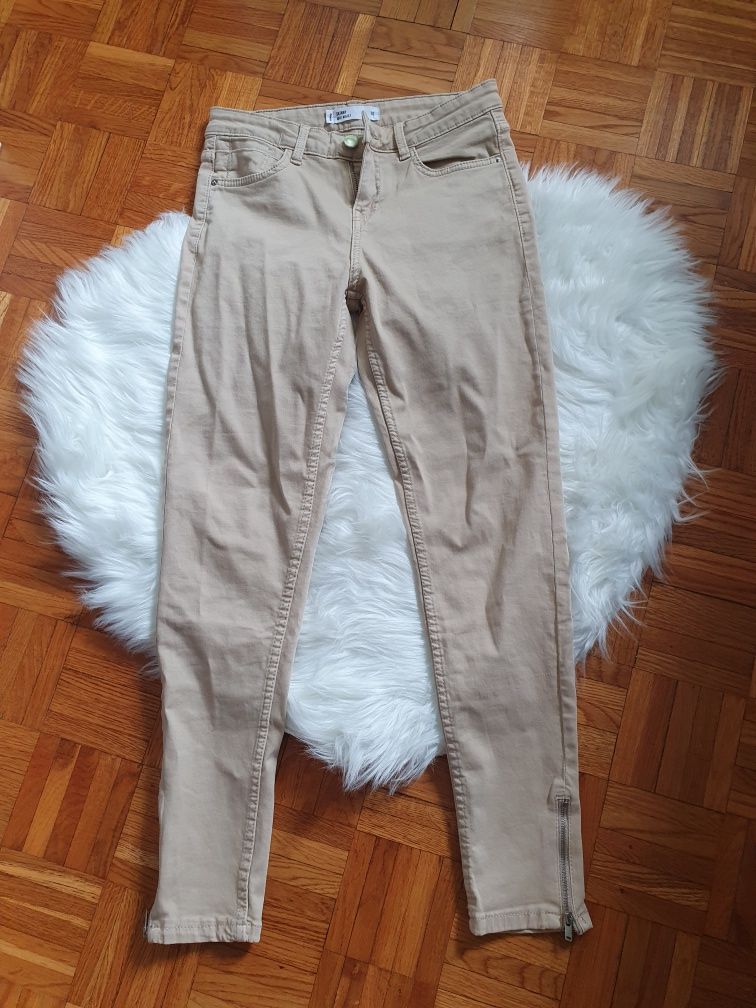 Spodnie skinny mid waist NOWE cieliste beż 36 S