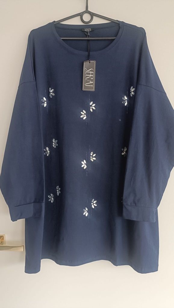 Bluzka plus size, bawełniana, cyrkonie, Seraj